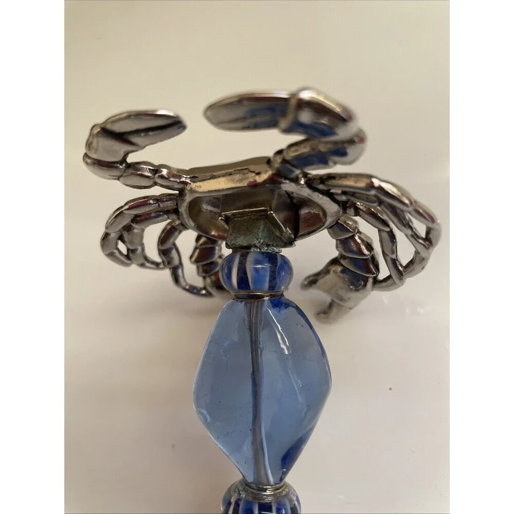 Metal Crab Blue  Art Glass Wine‎ Bottle Stopper Crustacean Zodiac Sign Cancer